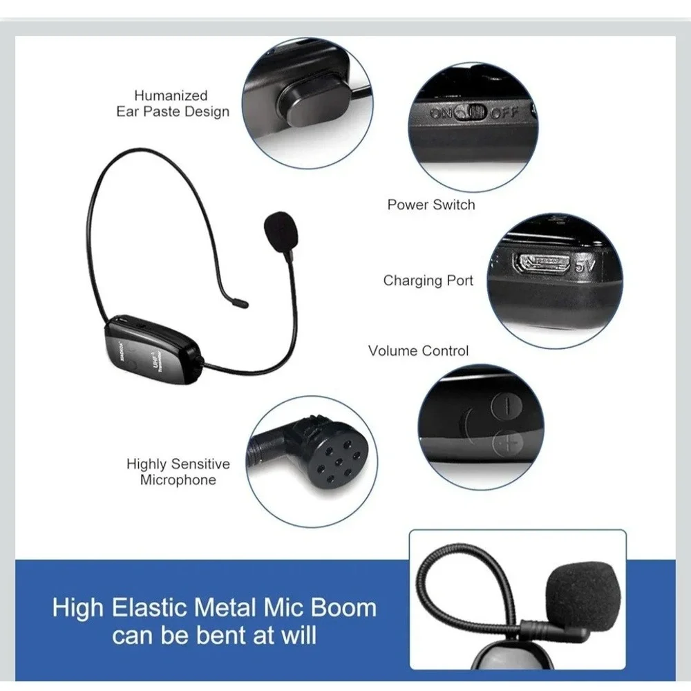Lightweight Wireless Microphone Headset with Dual Plugs - Perfect for Speakers